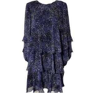 Taylor Dress Floral Print Sheer Long Sleeve Tiered Blue Women's Size 16 Chiffon